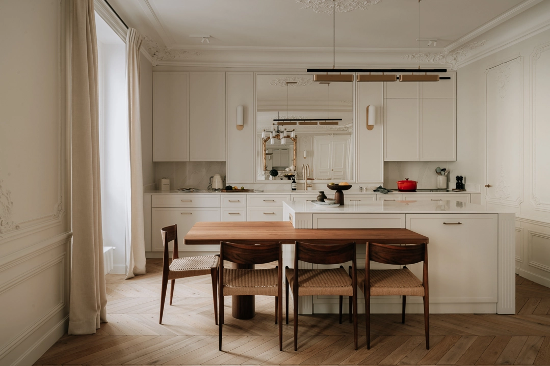 An interior renovation in one of Paris’s most romantic neighborhoods, blending heritage with contemporary Parisian refinement.